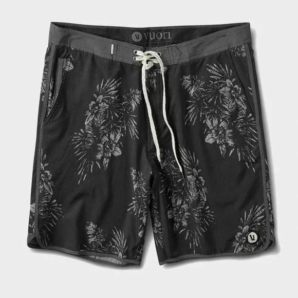 Vuori Cruise BoardShort Black Vintage Floral Gray Men's Board Shorts 32 H14054 - Picture 12 of 13